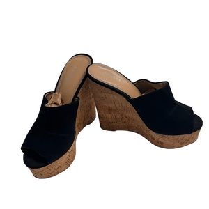 EXPRESS Black Faux Suede Cork Platform Wedges Sz 7